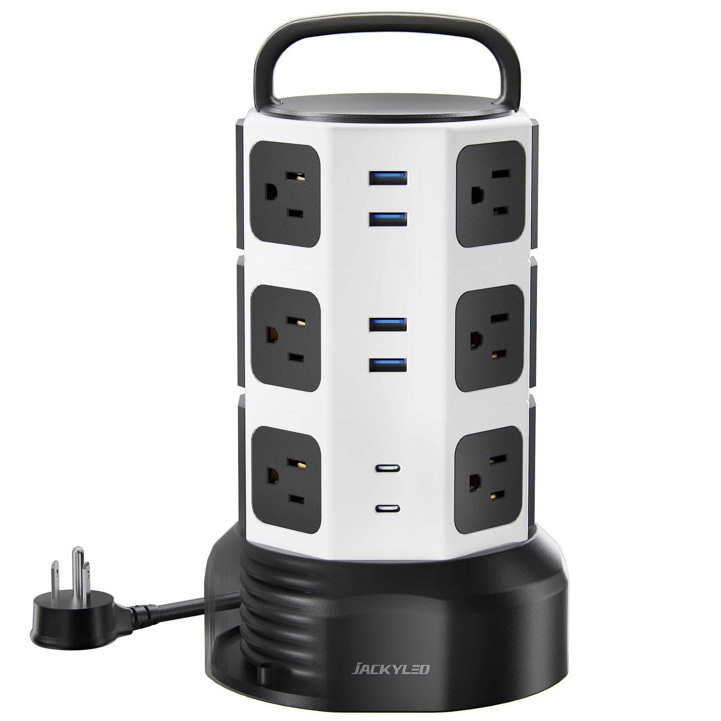 Power Strip Tower Surge Protector, JACKYLED 12 Outlets 6 USB (2 USB C) Charging Station, Extension Cord with Multiple Outlets, 1050J 1625W/13A Outlet