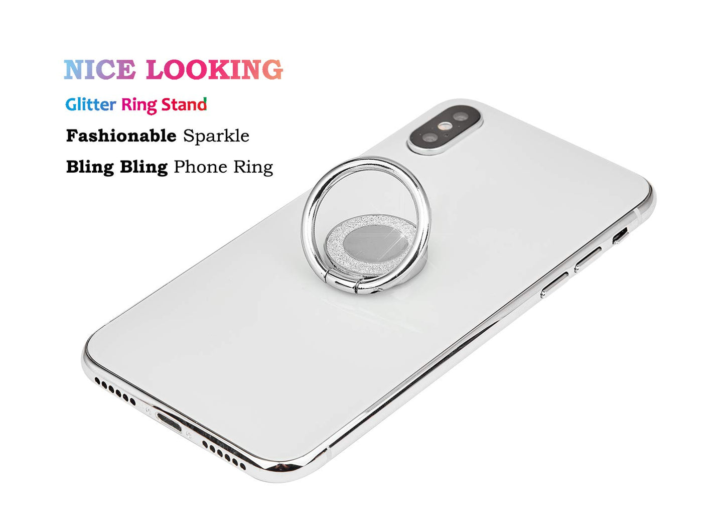 lenoup Glitter Bling Bling Phone Ring Holder,Sparkle Phone Ring Kickstand, Cell Phone Finger Ring Grip for Almost All Phones/Pad(Silver)