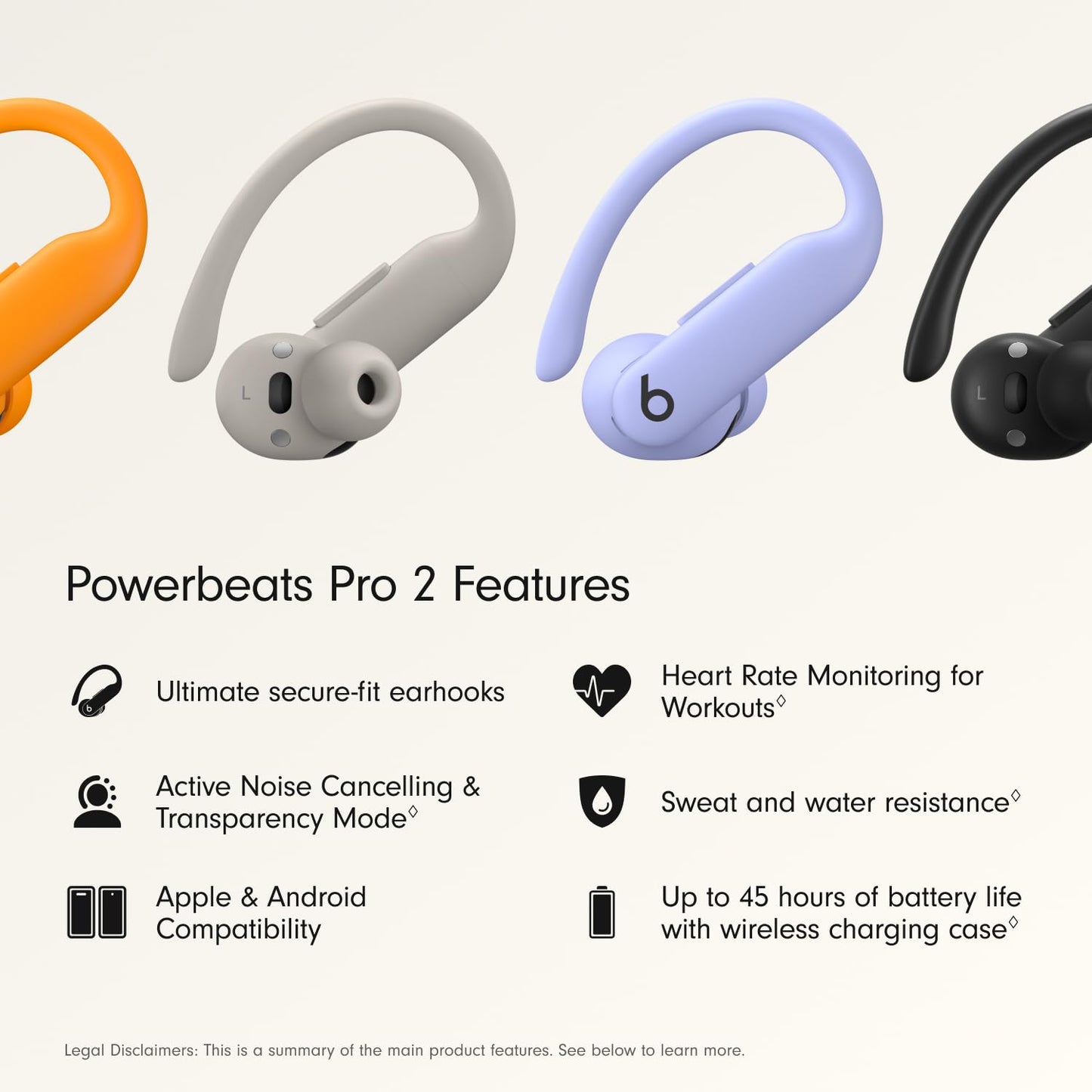 Beats Powerbeats Pro 2 Wireless Bluetooth Earbuds - Noise Cancelling, Heart Rate Monitor, IPX4, Up to 45H Battery & Charging Case, Works with Apple