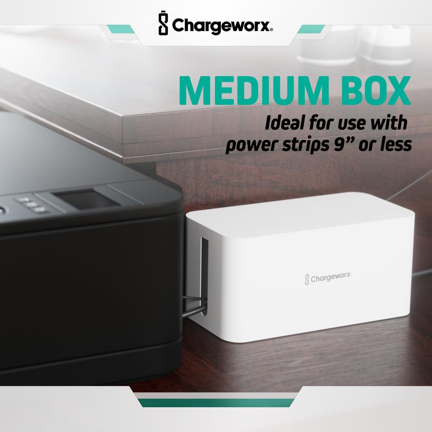 ChargeWorx Cable-Management Box Set, 2 Pack Cord Organizer to Hide Power Strips and Surge Protectors, Desk and Floor Wire Concealer for Home Office