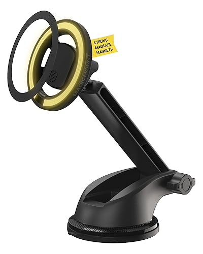 Scosche MagicMount MS Flip MagSafe Phone Stand, Magnetic Cell Phone Holder for Car Windshield/Dashboard, Suction Cup Phone Mount Compatible