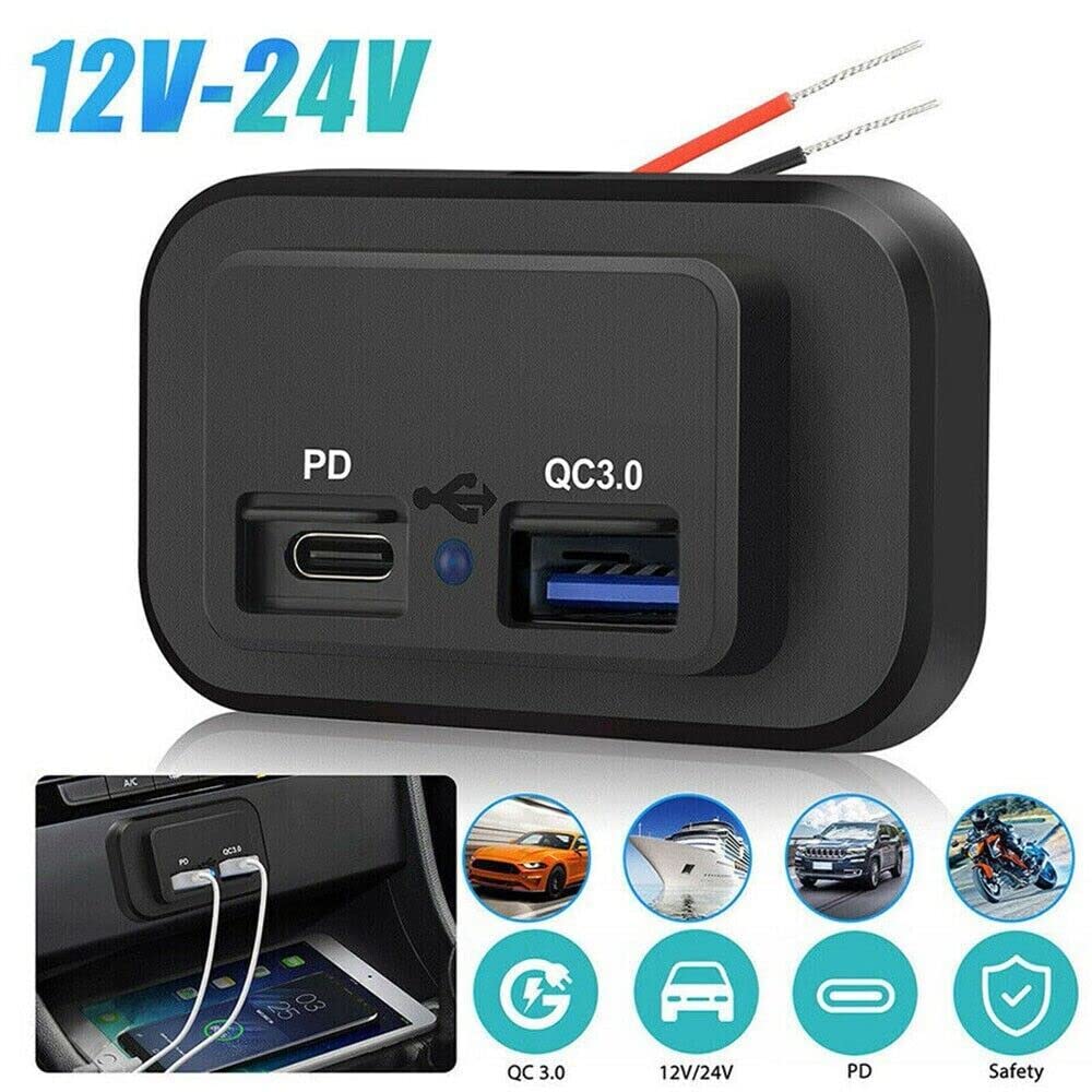 “Dual Quick Charge 3.0 & PD USB Outlet for RV | 12?24V 4.8A Car & Boat USB Socket Charger | Dual Port Fast Charger for RV, Marine, ATV, Motorcycle