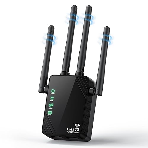 WiFi Extender Signal Booster for Home, Dual Band 1200Mbps Internet Extender WiFi Booster Up to 12888 Sq.ft Coverage and 105 Devices, WiFi Repeater