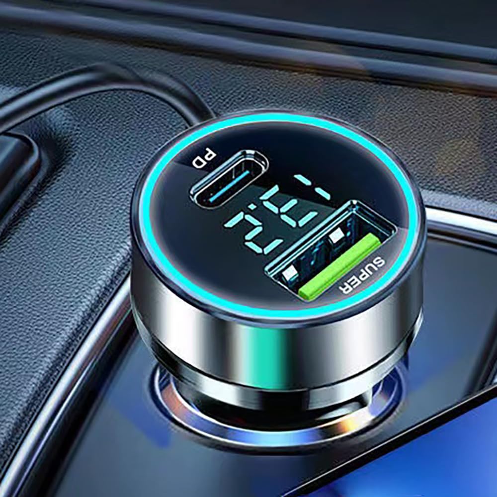 60W USB C Car Charger Adapter with Voltage Detection, PD30W+QC3.0 Fast Charge Cigarette Lighter Plug for iPhone/Android/Samsung/iPad Pro and More