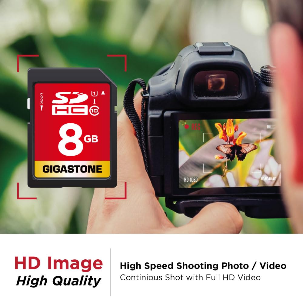 GIGASTONE 8GB SD Card 2-Pack UHS-I U1 Class 10 SDHC Memory Card Full HD Video Canon Kodak Olympus Digital Camera, with 2 Mini Cases