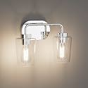 Tipace Chrome Vintage Bathroom Vanity Light,2 Lights Modern Stainless Steel with Clear Glass Bathroom Light Fixtures Industrial Wall Mount Lighting