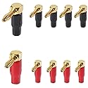 Diitao 10pcs Right Angle Banana Plugs for Speaker Wire 4mm/0.16inch 90 Degree Right Angle Speaker Cable Connector (5 Red +5 Black)