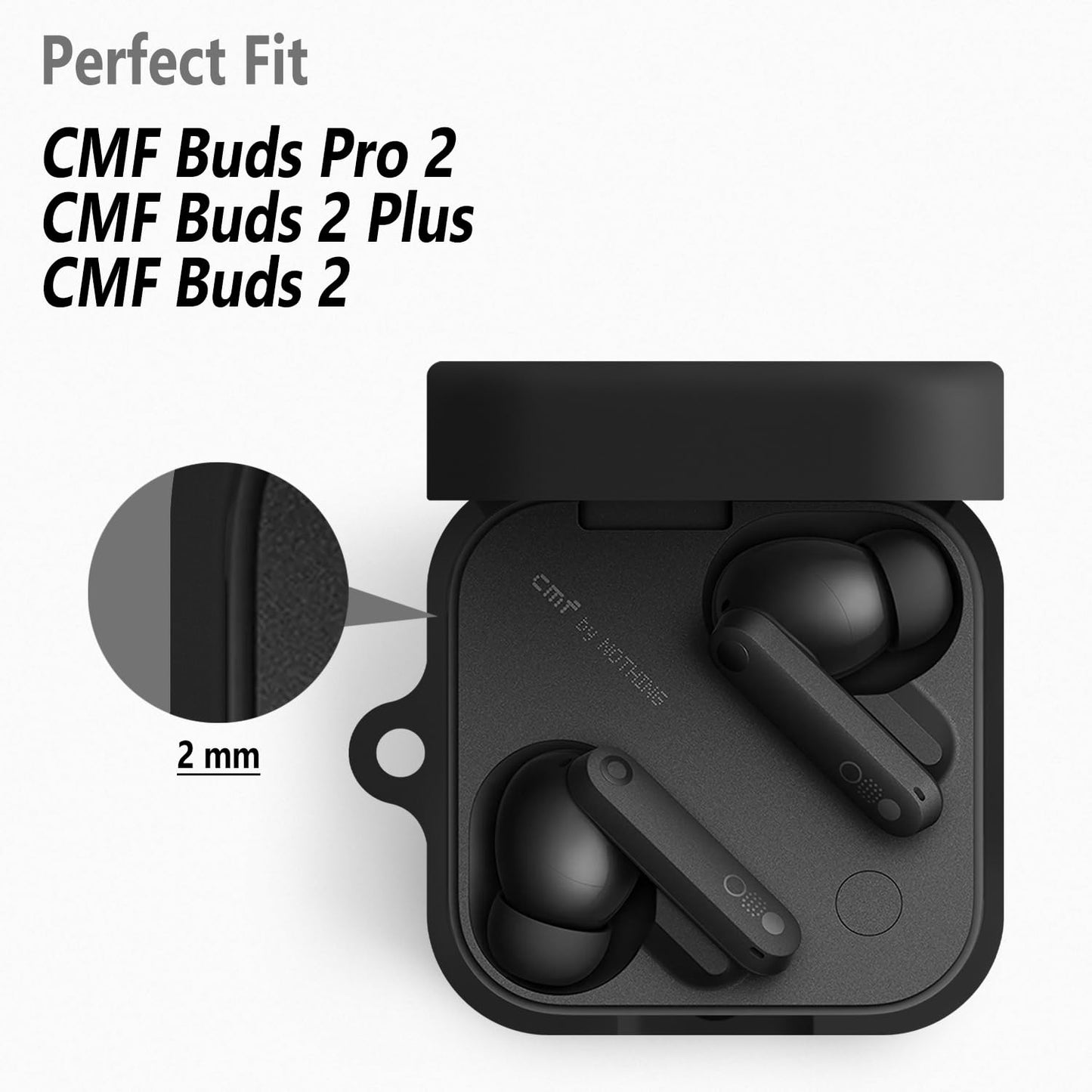Geiomoo Silicone Cover for CMF Buds Pro 2 Case, CMF Buds 2 Plus Cover, CMF Buds 2 Case, Soft Flexible Scratch Resistant Protective with Carabiner