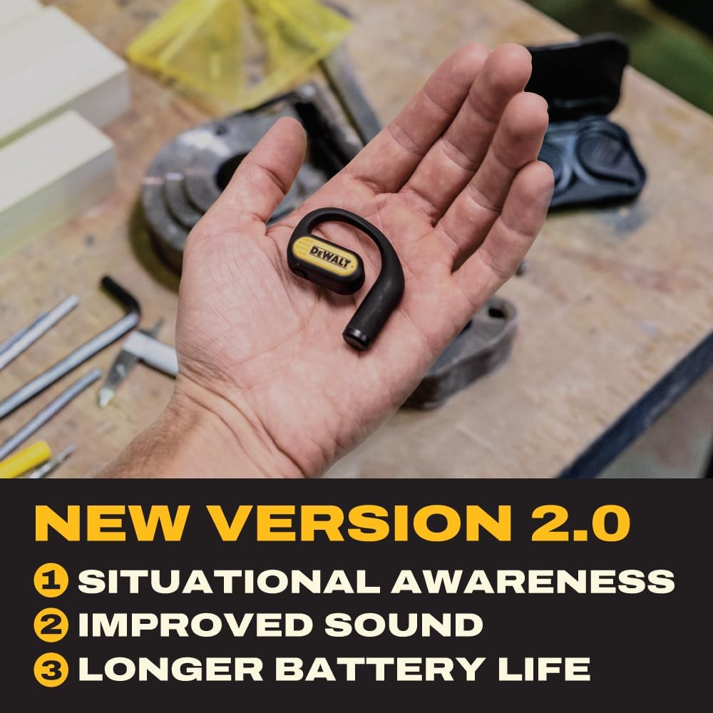 DEWALT Heavy Duty Open Ear Headphones, Bluetooth 5.3 Wireless Earbuds IP55, 44Hrs Runtime, Jobsite Premium Sound True Wireless Air Conduction Open…