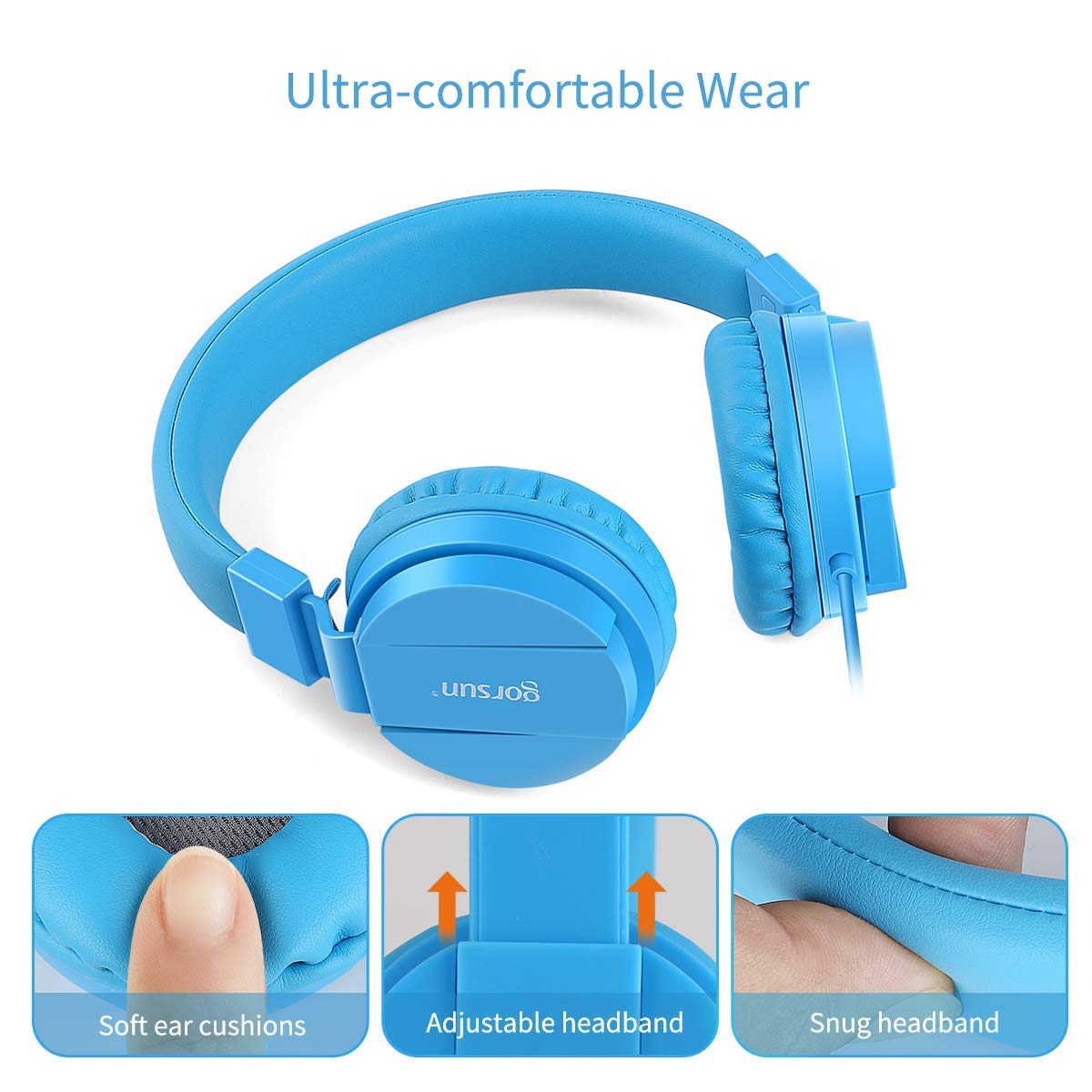 Kids Headphones, Gorsun Lightweight Stereo Wired Children's Headsets for Kids Adults Adjustable Headband Toddler Headset for Smartphones Computer Pad