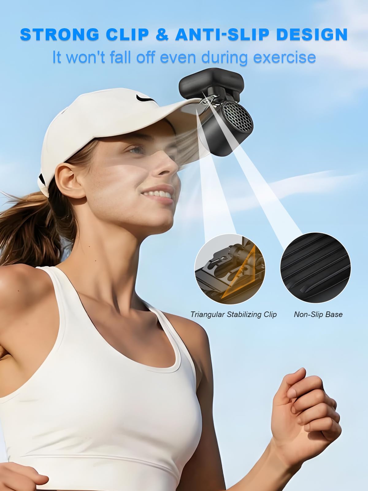 KIMWIND Clip-On Hat Fan with 3 Gear, Super-Mini Portable Handheld Fan, Only 0.13lb, Foldable Personal Fans Rechargeable, Face Cooling Fan for Baseball