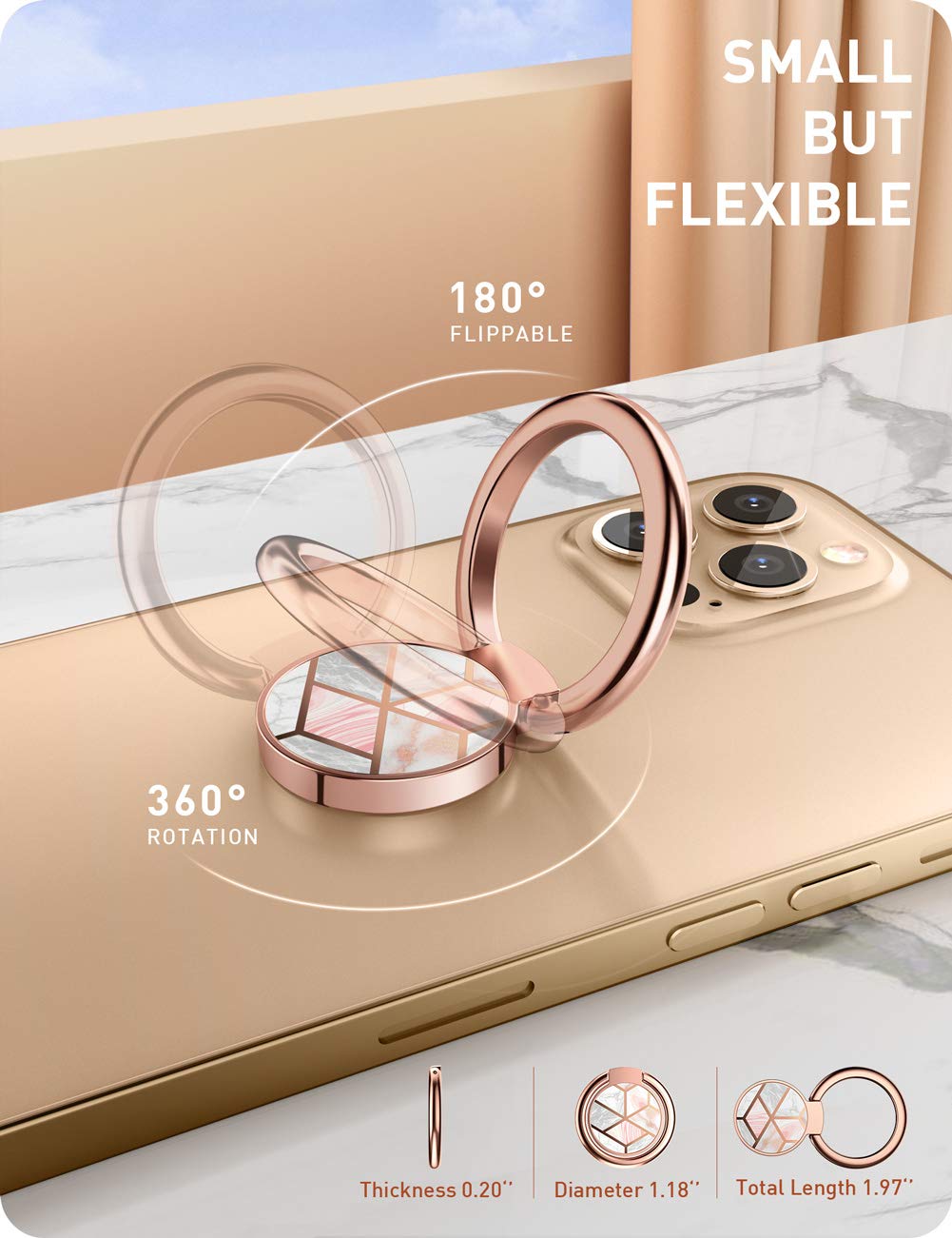 i-Blaosn Cosmo 360° Rotation Phone Ring Holder Snaps, Marble