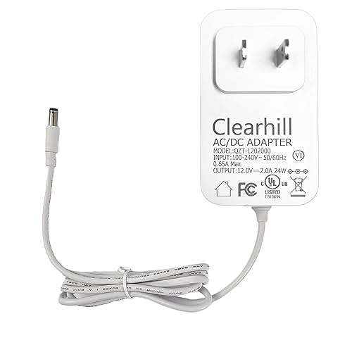 Clearhill 12V 2A 24W Power Supply Adapter,Wall-Mounted Transformer Charger Plug,Featuring DC 5.5x2.1mm Male Connectors,1.2m Cable,for LED Strip…