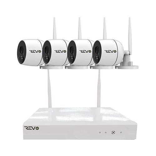 REVO America Wireless 4CH. Security System - 1TB Full-HD Wi-Fi NVR, 4 x 1080P Audio Capable Indoor/Outdoor Bullet Cameras with Built-in Pir - Remote