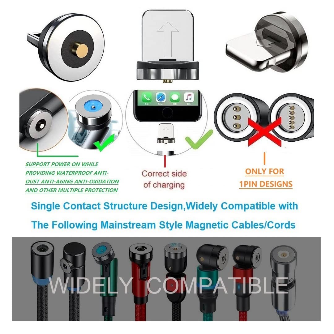 Magnetic Charging Tips lPhone 10pcs,1Pin 360° Rotate Connector Adapters for iOS-Lightlng Ports Series,Just Plugs