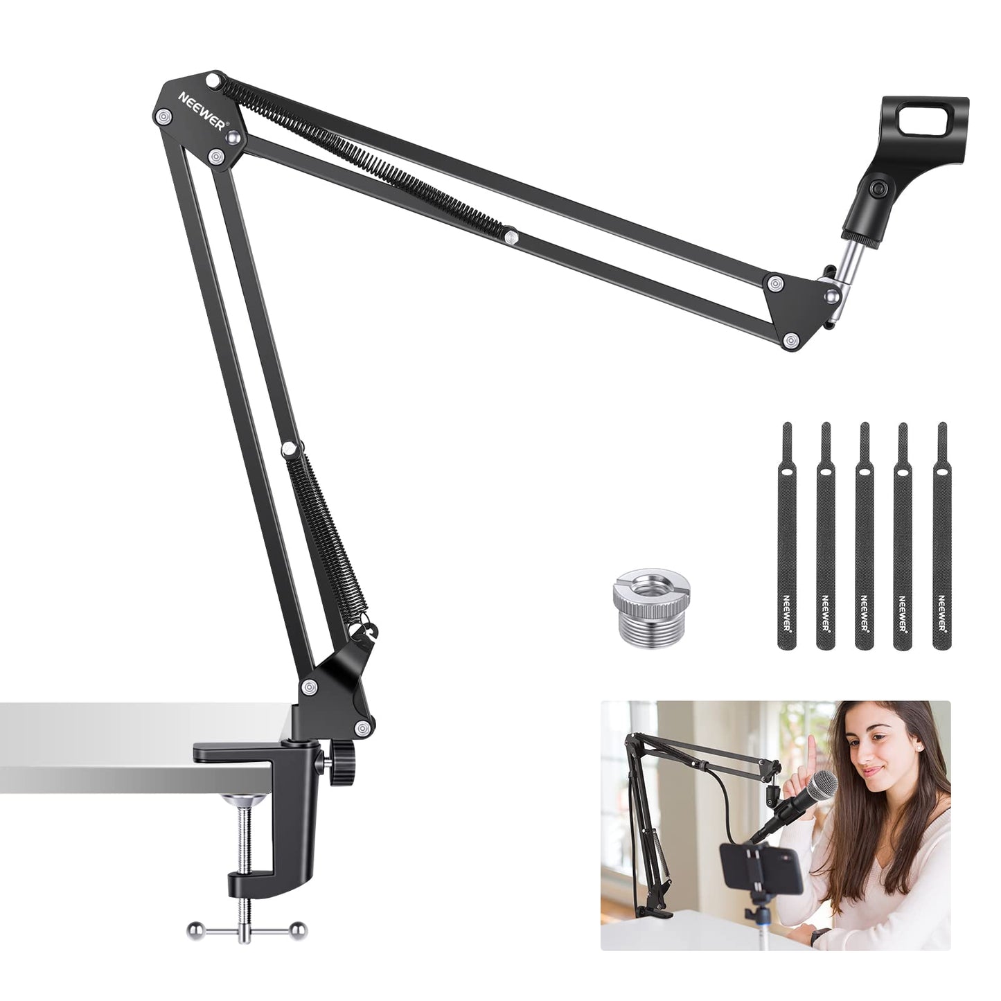 Neewer Microphone Arm Stand, Suspension Boom Scissor Mic Arm Stand with 3/8” to 5/8” Screw and Cable Ties Compatible with Blue Yeti, Snowball, Yeti X