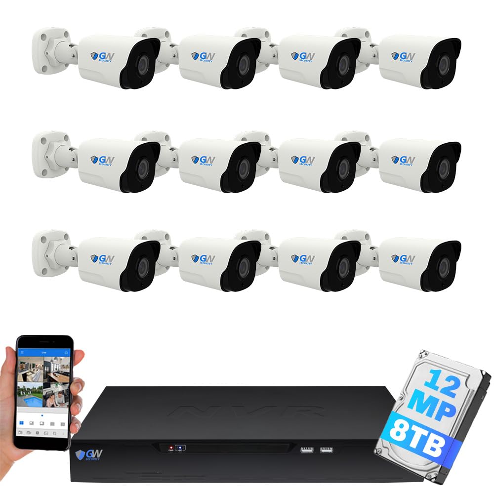 GW Security 16 Channel NVR UltraHD 12MP 4K @30FPS Face/Human/Vehicle Detection PoE Security Camera System with 12 x 6K 12MP Microphone Smart AI Bullet