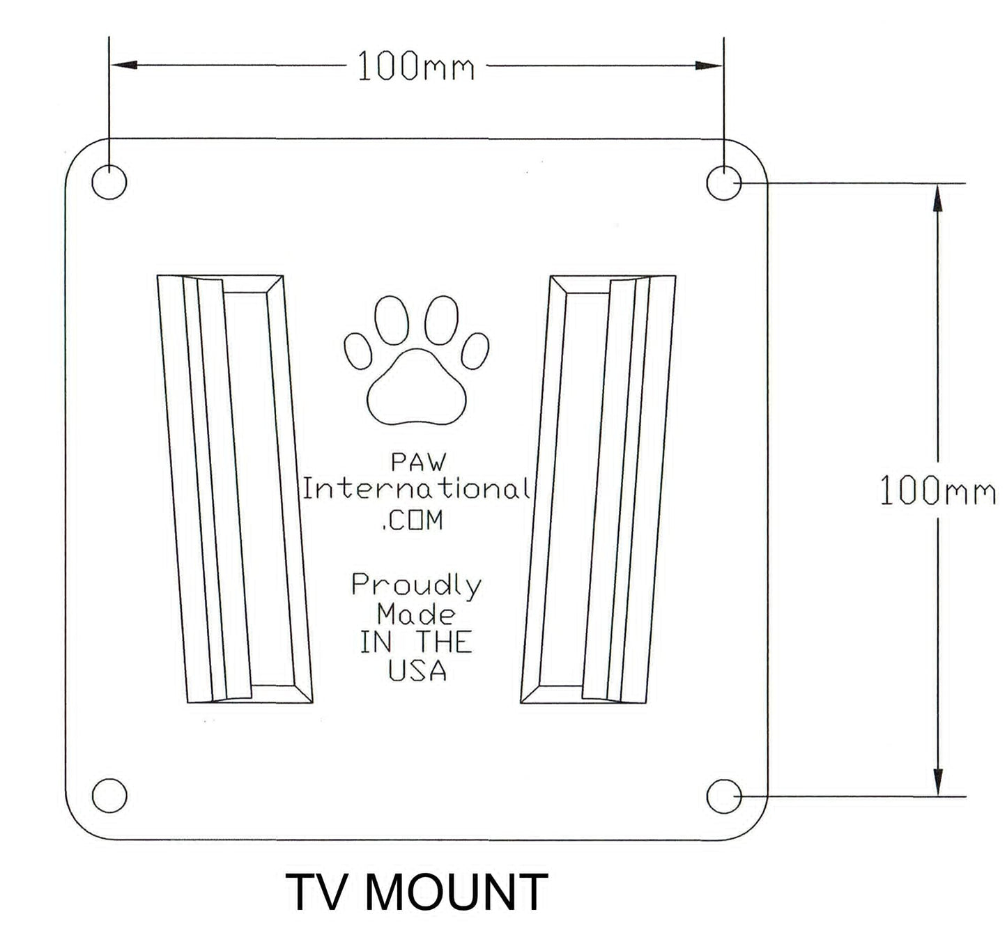 PAW International Polymer (Plastic) RV TV Bracket, White 3 Piece Set: 2-White Wall Mounts and 1-TV Bracket VESA 100x100mm (4"x4")