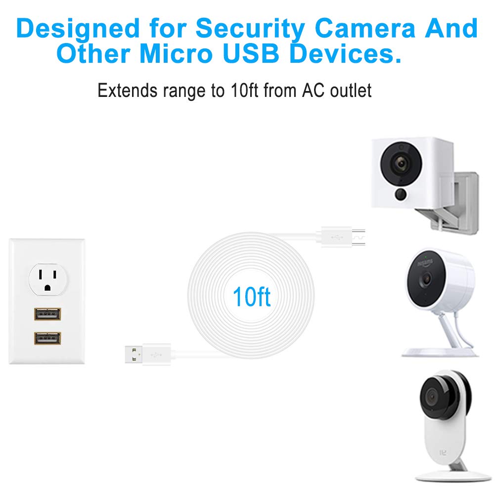 SCOVEE 10ft 3 Pack Power Extension Cable for Wyze Cam v2 v3,WyzeCam Pan,Oculus Go,Yi Camera,Yi Dome Home,Blink Camera,Indoor Nest-Cam,Kasa, Micro USB