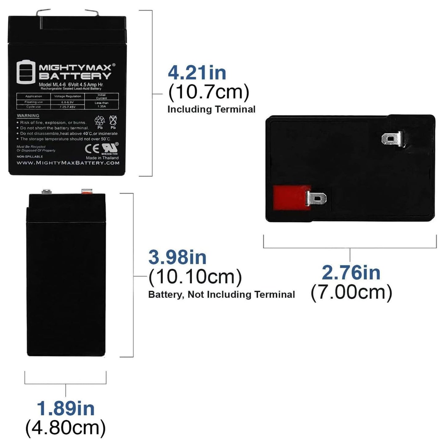 Mighty Max Battery ML4-6 - 6 Volt 4.5 AH SLA Battery - 2 Pack