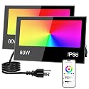 Remon LED Flood Light Outdoor 800W Equivalent 8000LM Smart RGB Landscape Lighting with APP Control, DIY Scenes - Timing - Warm White 2700K - Color