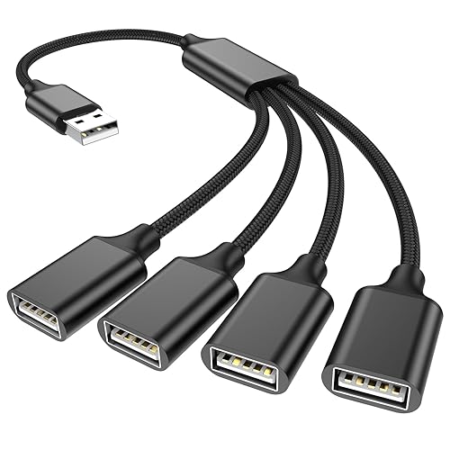 POHFP USB Splitter 1 in 4 Out, USB Y Cable, 1Ft/ 30cm A Male to 4 Female Extension Cord for TV/PC/Laptop/MacBook/Keyboard/ PS4/ PS5/ Flash