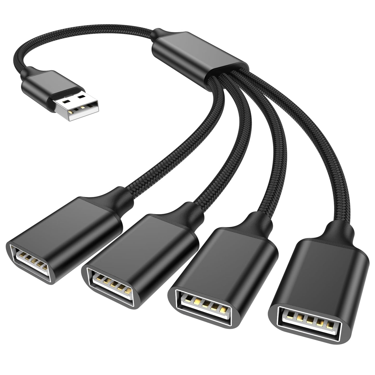 POHFP USB Splitter 1 in 4 Out, USB Y Cable, 1Ft/ 30cm A Male to 4 Female Extension Cord for TV/PC/Laptop/MacBook/Keyboard/ PS4/ PS5/ Flash