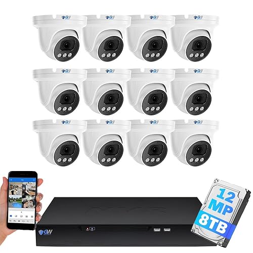 GW Security 16 Channel NVR UltraHD 12MP 4K @30FPS Face/Human/Vehicle Detection PoE Security Camera System with 12 x 12MP IP Microphone Smart AI Dome
