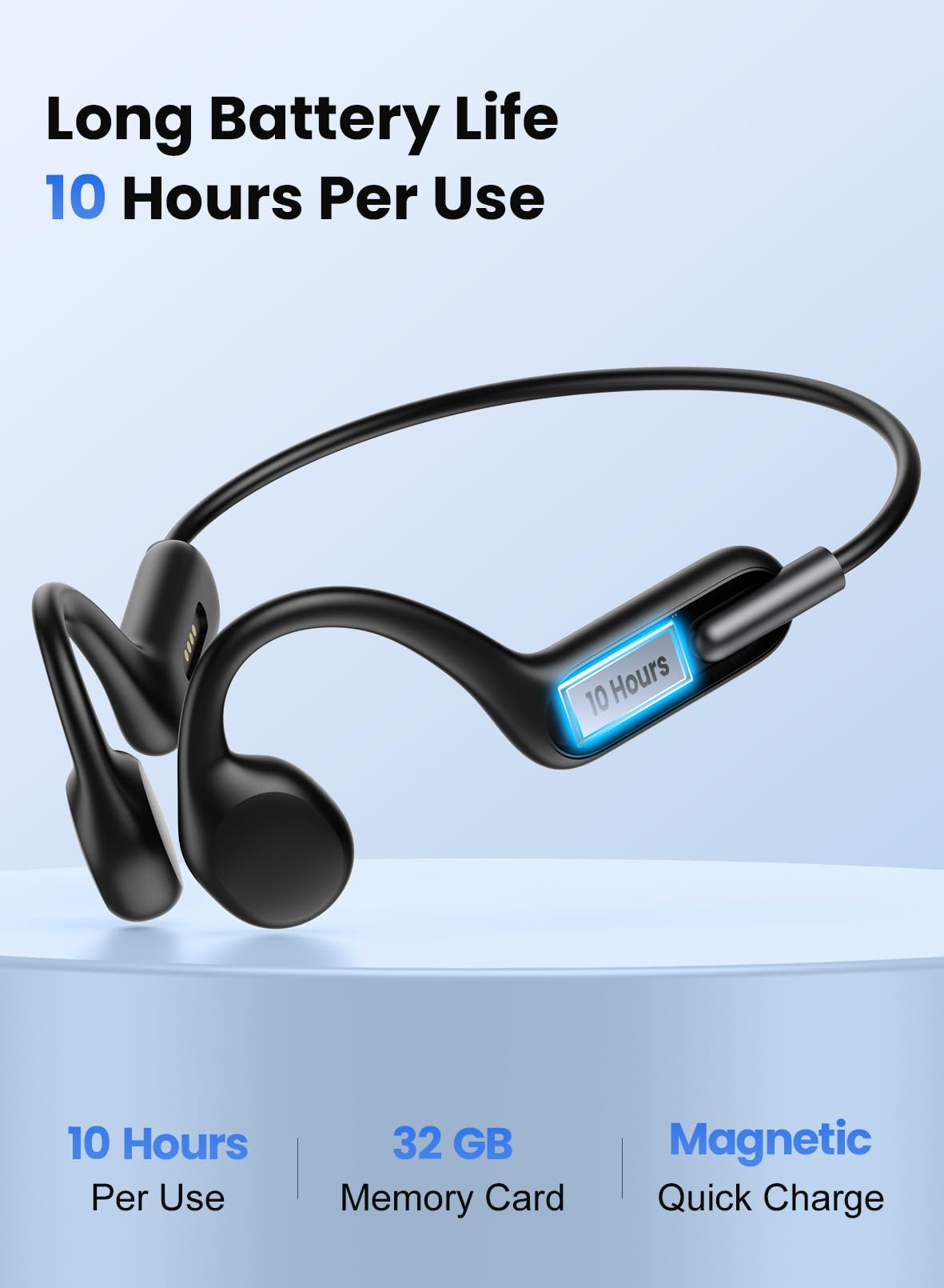 Rumatas Bone Conduction Headphones, Swimming Headphones Underwater Open Ear Built-in 32GB Memory IPX8 Waterproof for Swimming, Running, Cycling, Black