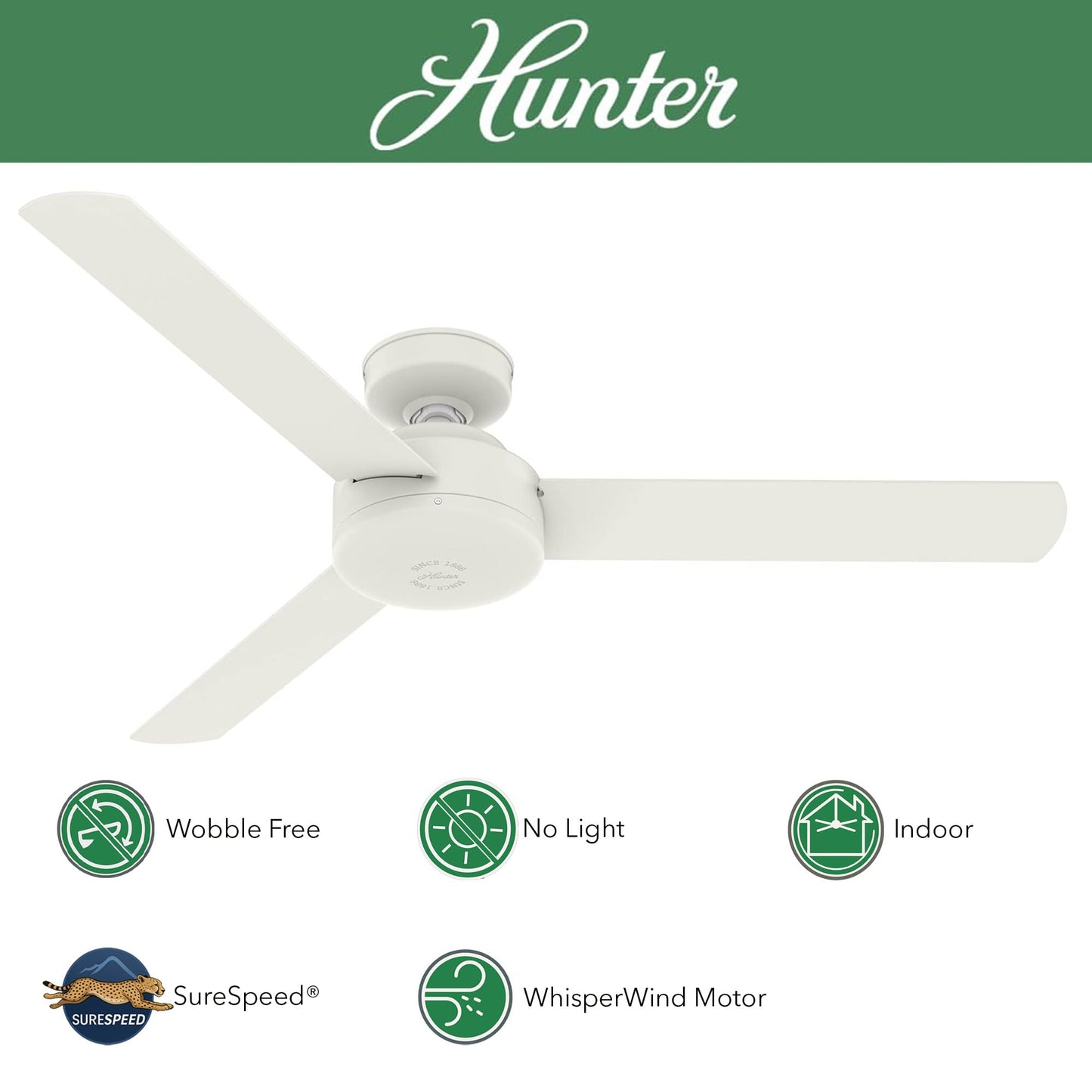 Hunter Fan 52 inch Contemporary Matte White Finish Indoor Ceiling Fan with 3 Blades (Renewed)