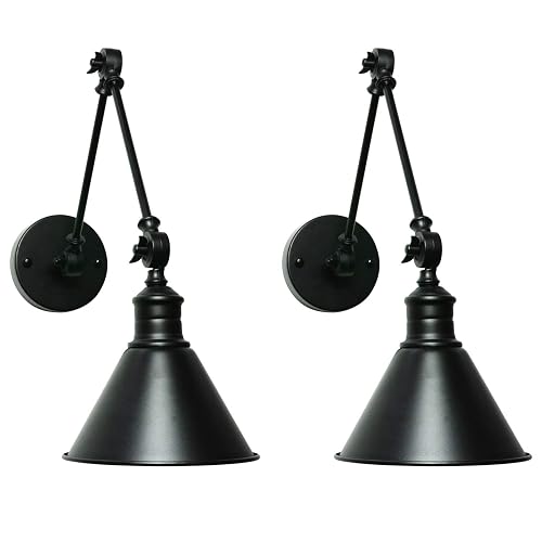 LZoahi SEDA Frosted Vintage Industrial Wall Lamp Black Adjustable Wall Mount Light Sconces Farmhouse Style for Bedroom Headboard Living Room Bathroom