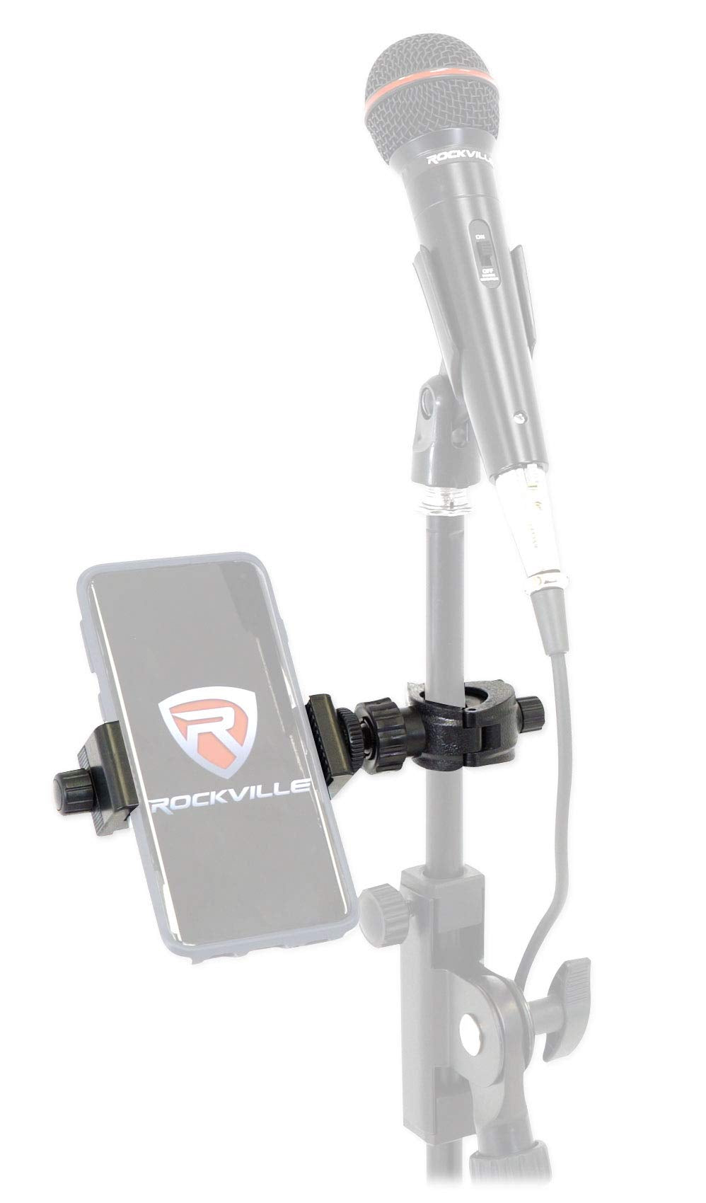 Rockville IPS55 Smartphone Mount w/360 Degree Swivel, Fits Devices up to 4.1", Secure Dual Knob Grip, Tool-Free Install, for Mic Stands and Content