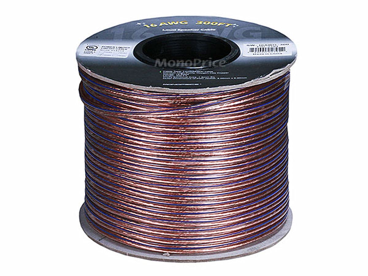 Monoprice Choice Series 16 Gauge AWG 2 Conductor Speaker Wire / Cable - 300ft High Purity 99.9% Oxygen Free Pure Bare Copper For Home Theater, Car