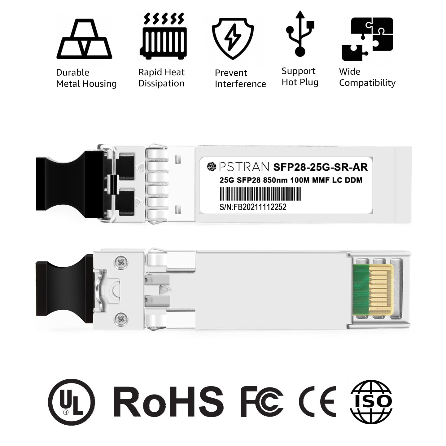 OPSTRAN 25GBASE-SR SFP28 Optical Transceiver Module Compatible with Arista SFP-25G-SR 25G SFP28 850nm 100m DOM Duplex LC MMF