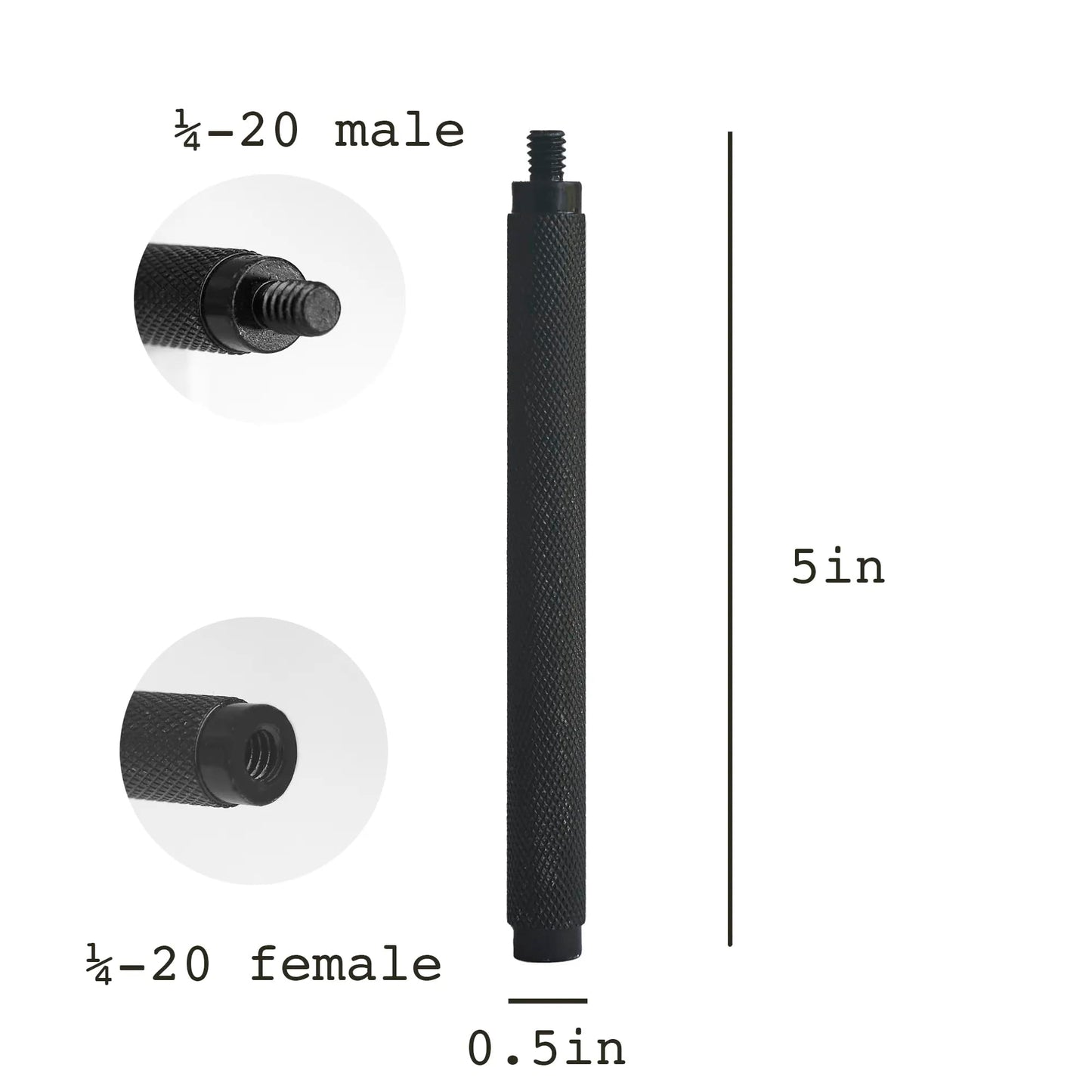 GRIFITI Nootle Metal Straight Extension Arm Leg Stand in Black 5 Inch 12.7 CM 1/4 20 Threaded Male Female Extension for Camera, Clamps, Microphone