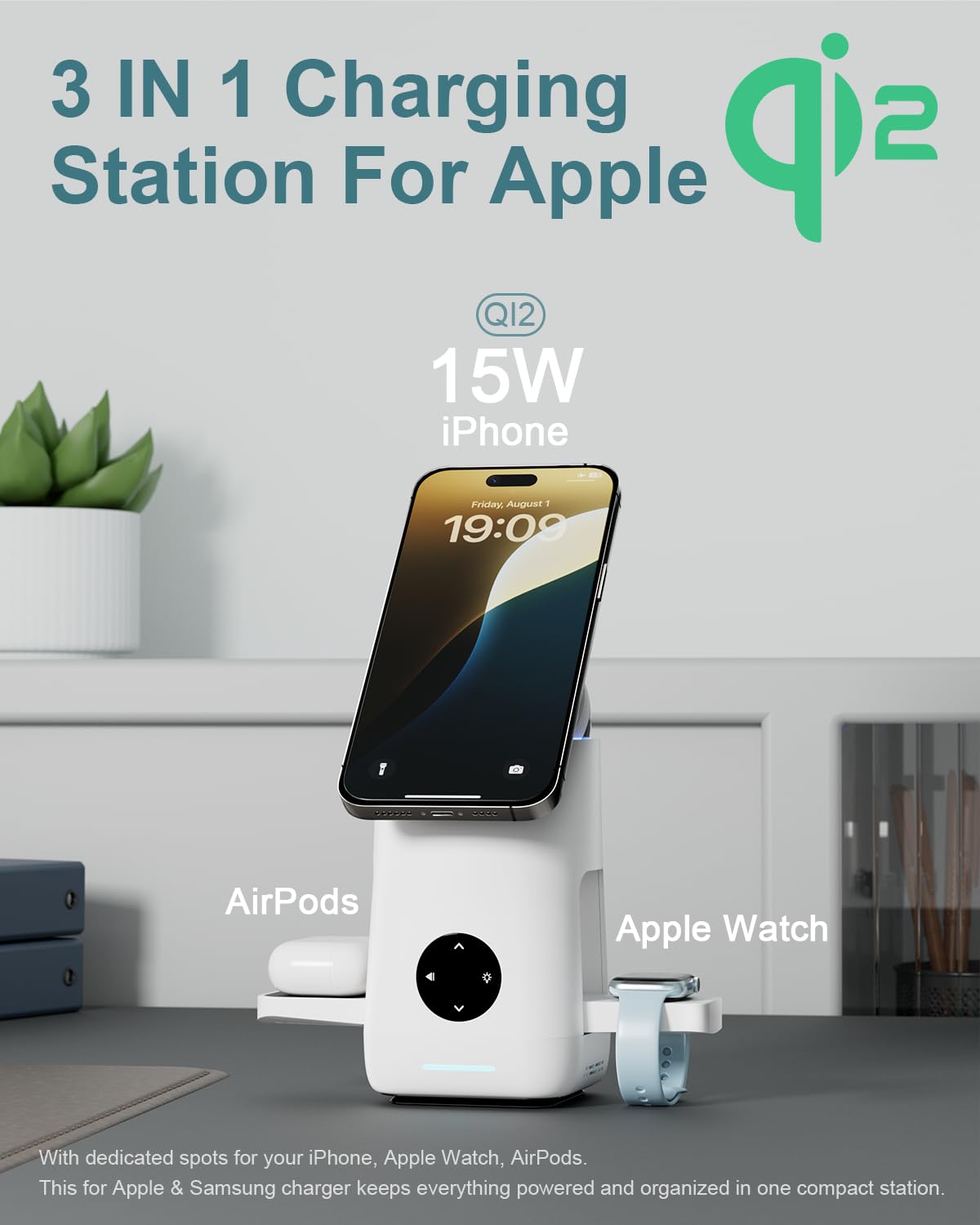 3-in-1 Charging Station for Apple & Samsung - Qi2 Certified 15W Rotating Wireless Mag-Safe Charger Stand for Apple - iPhone 17 16 15 14 13 12