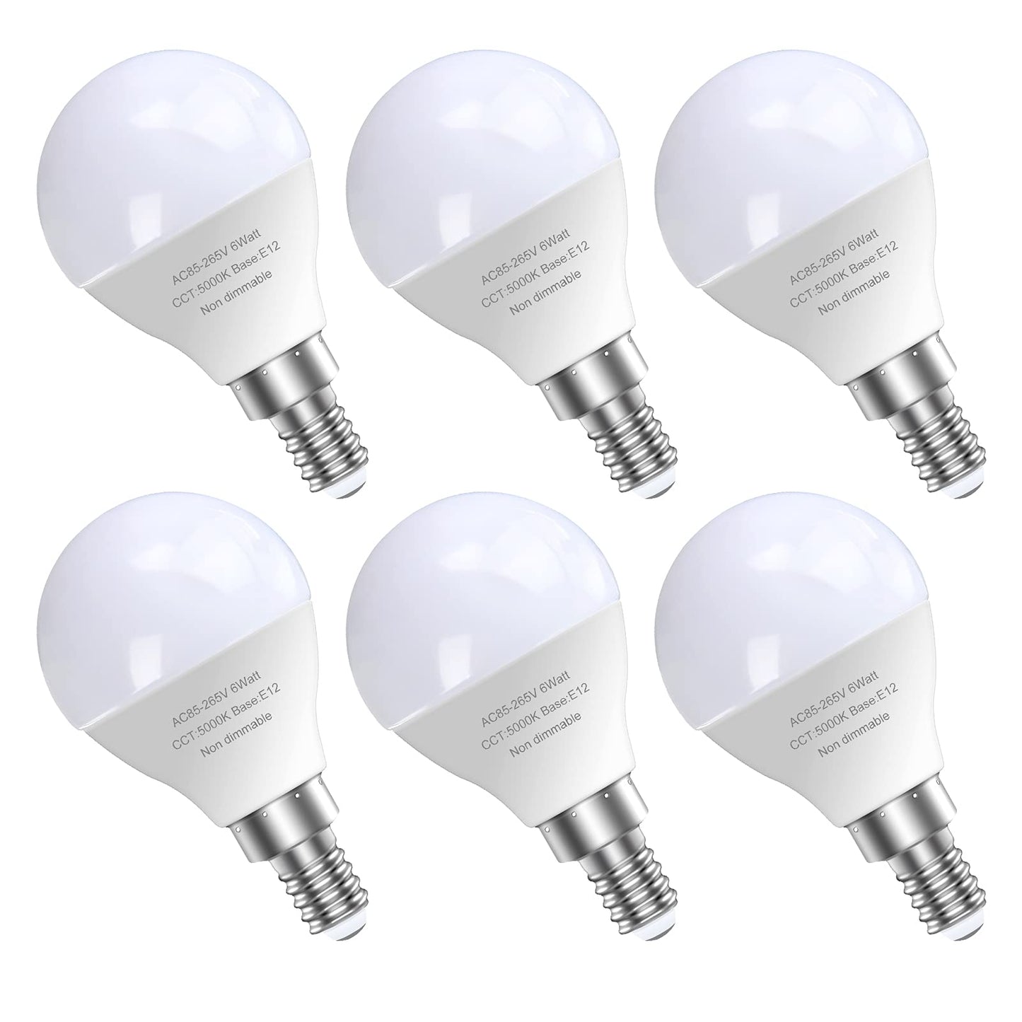 A15 Shape E12 LED Ceiling Fan Light Bulbs, 60W Equivalent, 5000K, 6 Pack