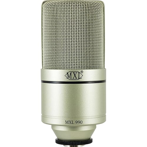 MXL 990 Condenser Microphone for Podcasting, Singing, Home Studio Recording, Gaming & Streaming | Detailed Sound | XLR | Large Diaphragm (Champagne)