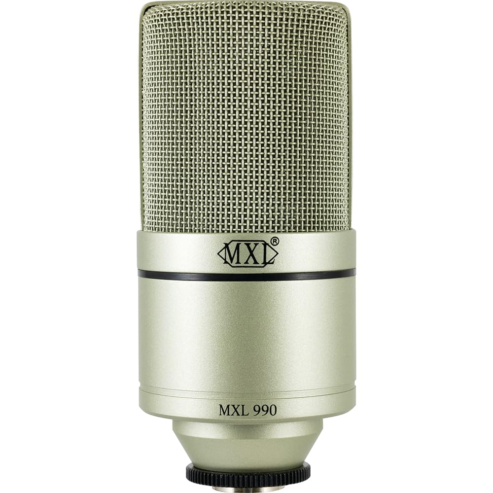 MXL 990 Condenser Microphone for Podcasting, Singing, Home Studio Recording, Gaming & Streaming | Detailed Sound | XLR | Large Diaphragm (Champagne)