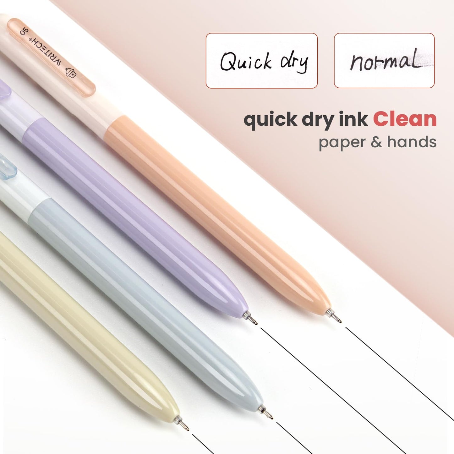 WRITECH Gel Pens Fine Point: 0.5mm Retractable Fine Point Smooth Writing Pen Set No Smear Black Ink Silent Click 4ct for Journaling