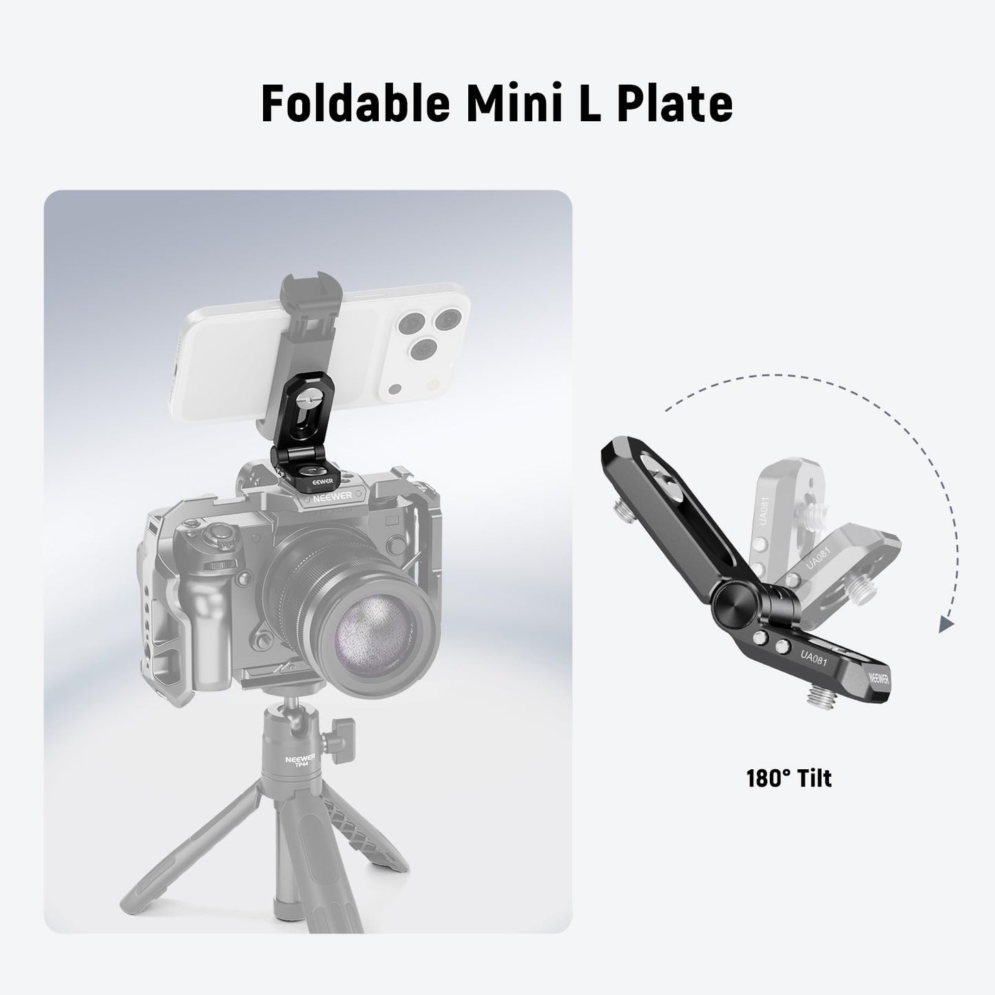 NEEWER Mini Foldable L Plate Accessory Mount Adapter with 1/4" Screws, Detachable Anti Twist Pin, Compatible with SmallRig Camera Cage, LED Light