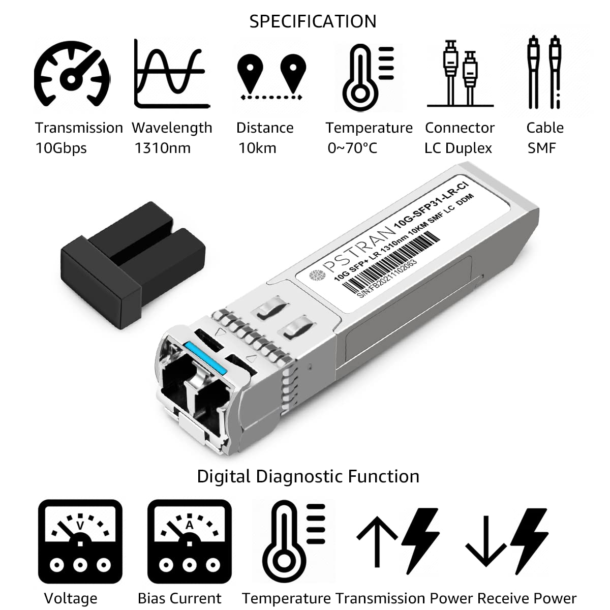 OPSTRAN 10GBASE-LR SFP+ Optical Transceiver Module Compatible with Cisco SFP-10G-LR SFP-10G-LR-S SFP-10G-LR-X 10G SFP+ LR 1310nm 10km DDM Duplex LC