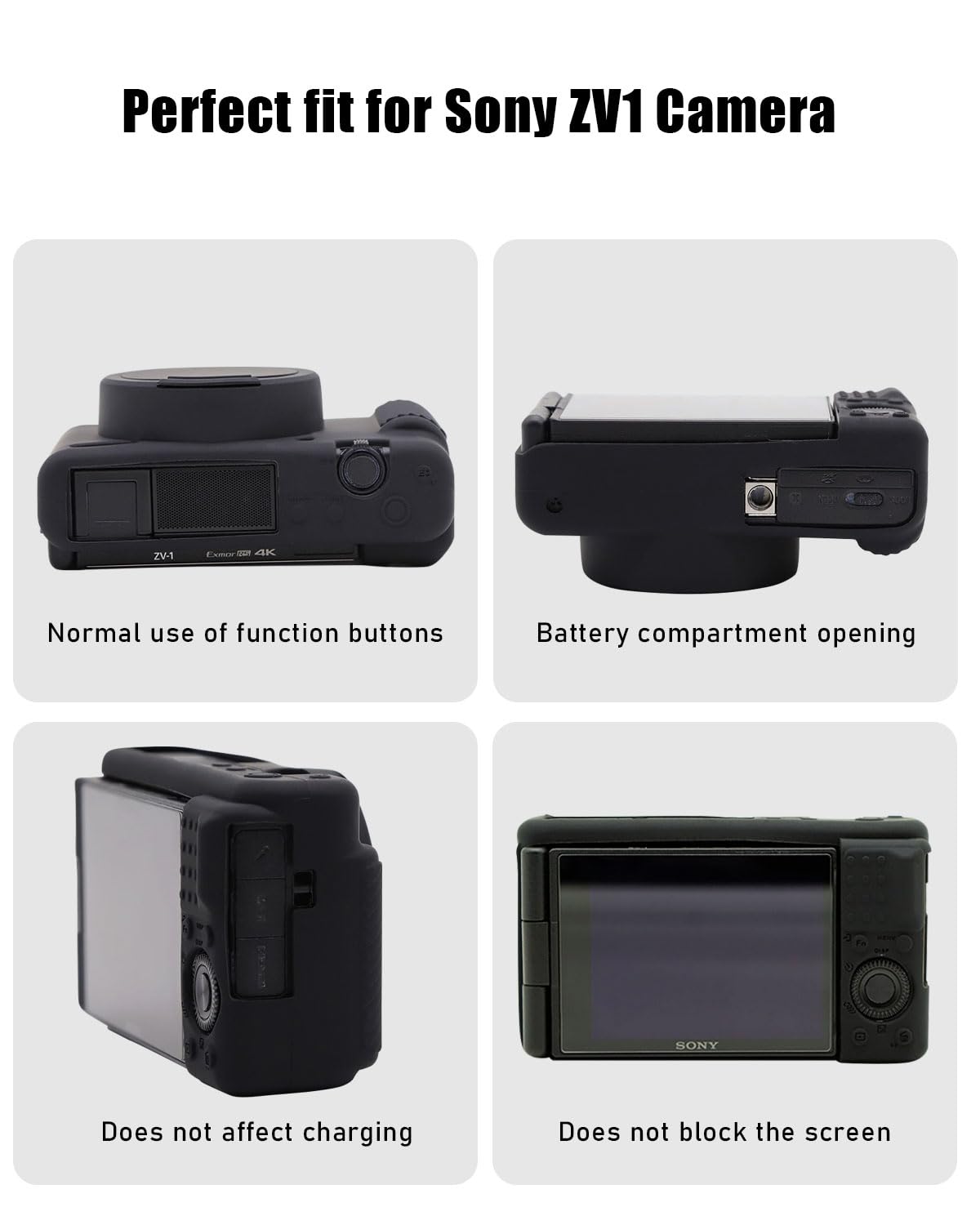 Case for ZV-1 Vlog Camera, EONORY Anti-Scratch Slim Fit Soft Sleeve ZV-1 Camera Silicone Cover with Strap Wrist for Sony ZV-1 Digital Camera (Black)