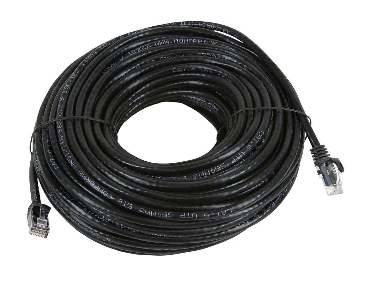 Monoprice Cat5e Ethernet Patch Cable - Snagless RJ45, Stranded, 350Mhz, UTP, 24AWG, 100 Feet, Black - Flexboot Series