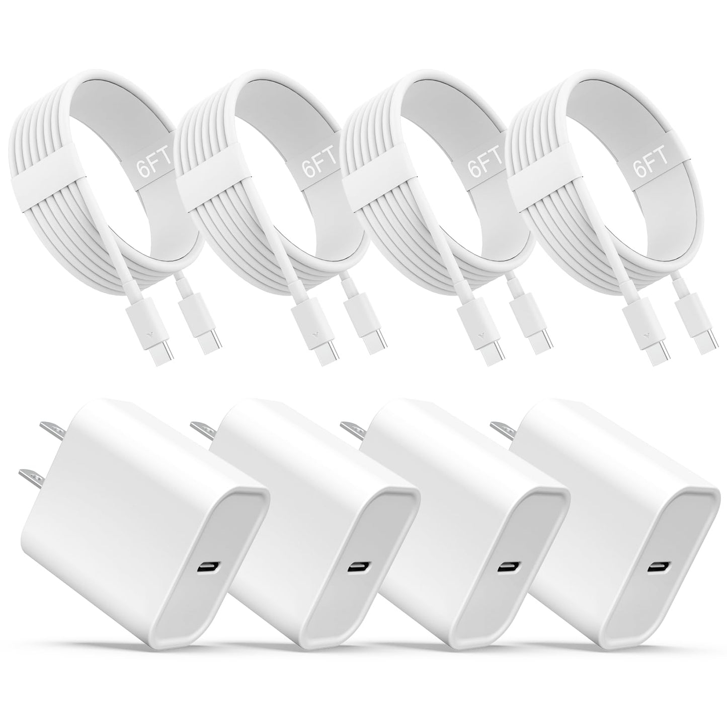 iPhone 17 16 15 Charger, USB C Charger, 4-Pack Fast Wall Charging, USB-C Chargers Block (4-Pack 6 ft Cable Included) for iPhone 17/16/15/15 Pro/15 Pro
