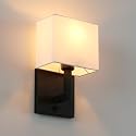 PERMO Single Wall Sconce Black Finish Light Fixture with White Textile Shades and On/Off Switch Button Small Modern Nightstand Lamps for Bedrooms