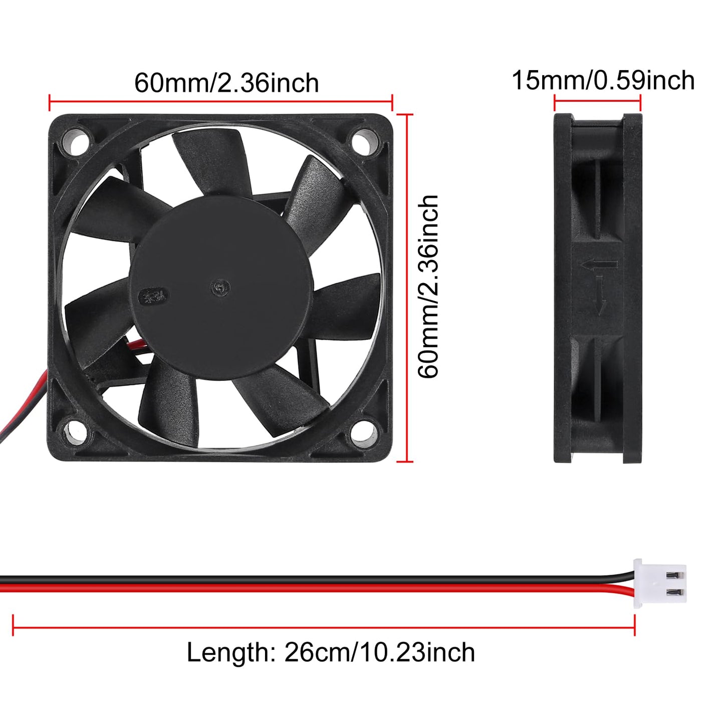 4Pcs 60mm Brushless Cooling Fan 6015 DC 24V 2.36in 60mm x 60mm x15mm 2 Pin Fan for 3D Printer Extruder DIY Computer CPU Cooling