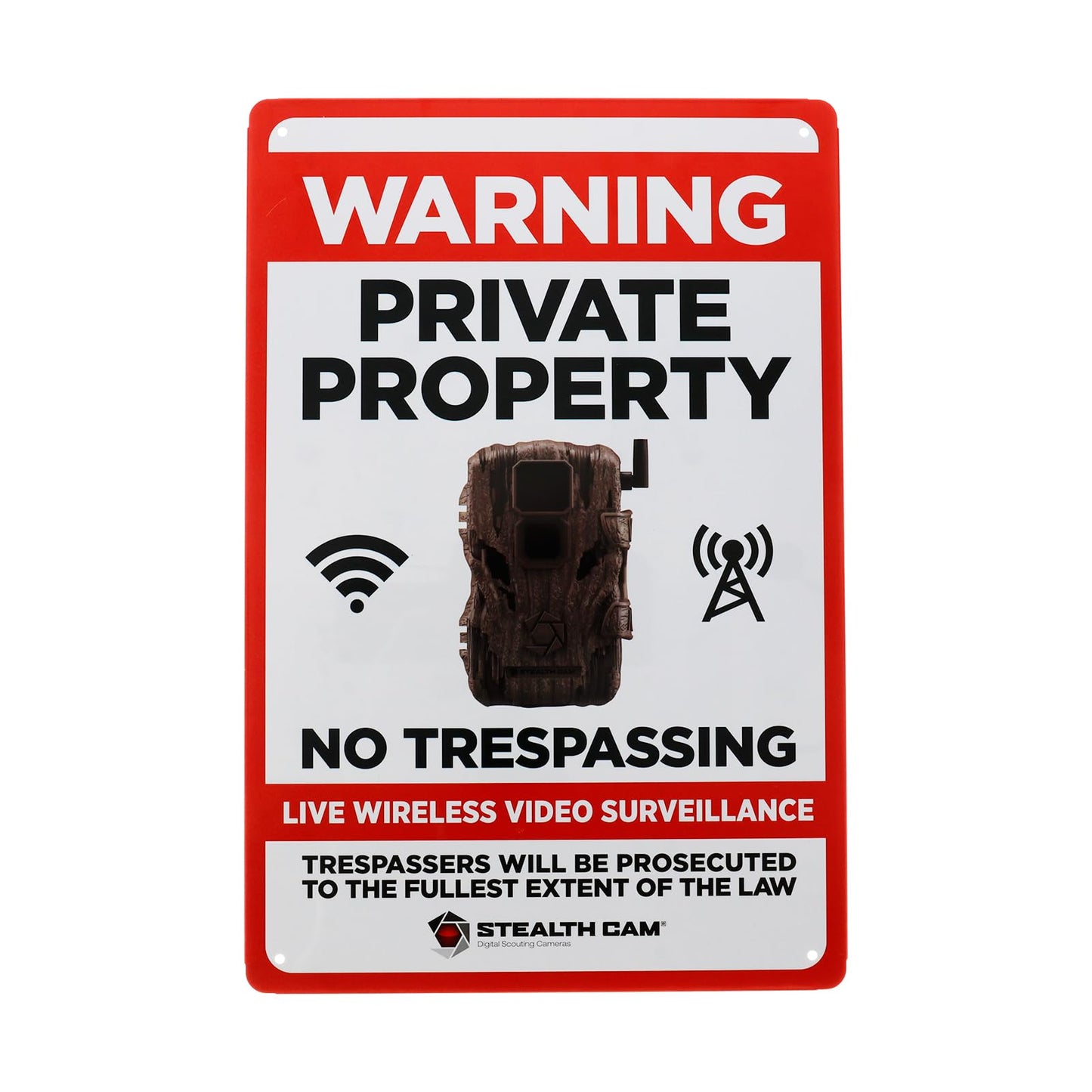 STEALTH CAM Durable Attachable 8"x12" Tin Outdoor Security Alert Warning Private Property No Trespassing Premises Under Surveillance Sign