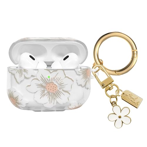 AIIEKZ Compatible with AirPods Pro 2 Case Cover 2022, Soft TPU with Cute Flower Pattern for AirPods Pro 2nd/1st Generation Case with Flower Keychain