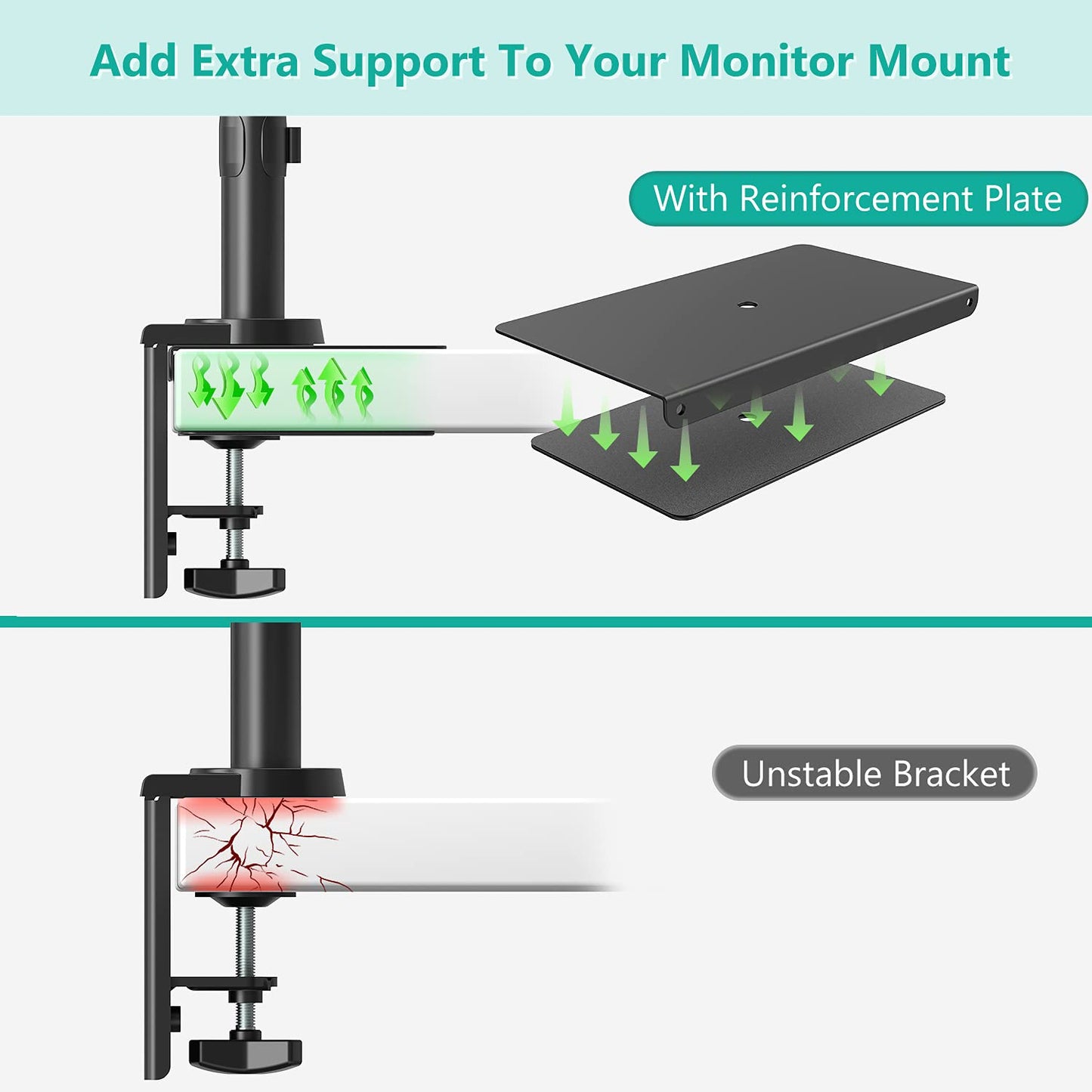 WALI Monitor Mount Reinforcement Plate for Thin, Glass, and Other Fragile Table Tops, with Most Monitor Bracket Grommet C Clamp Installation (CGRP-B)